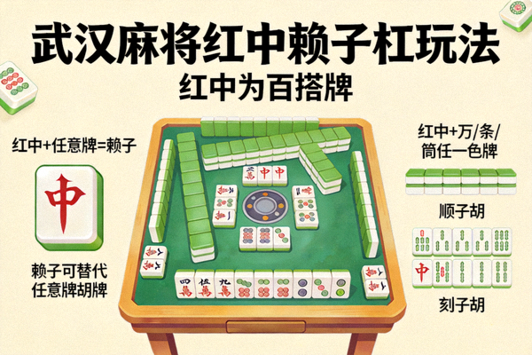 武汉麻将红中赖子杠玩法展示，红中百搭牌型